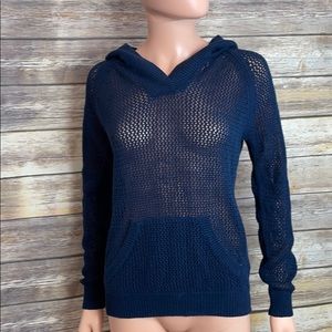 Shirt 469 Navy Open Knit Pullover Hoodie NWT